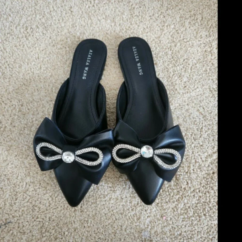 NEW AZALEA WANG BLACK BOW  MULES SIZE 7 - Picture 4 of 4